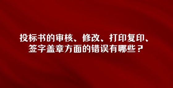 投标书的审核、修改、打印复印、签字盖章方面的错误有哪些？