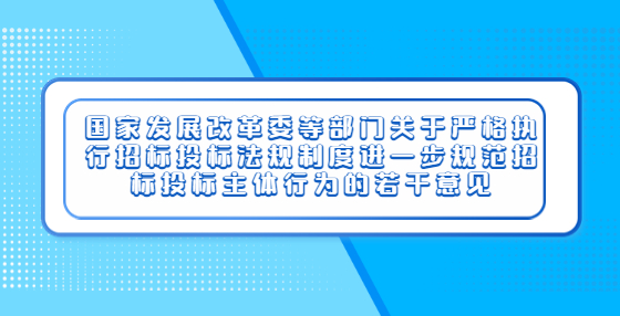 国家发展改革委等部门关于严格执行招标投标法规制度进一步规范招标投标主体行为的若干意见