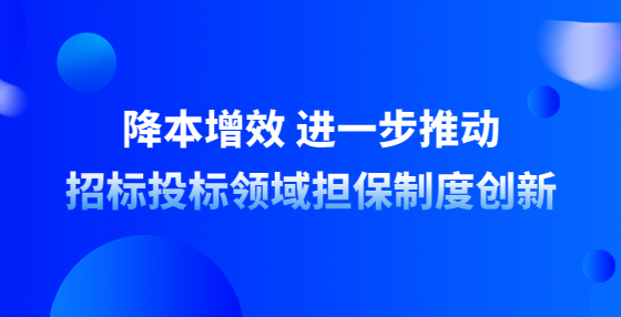 降本增效 进一步推动招标投标领域担保制度创新